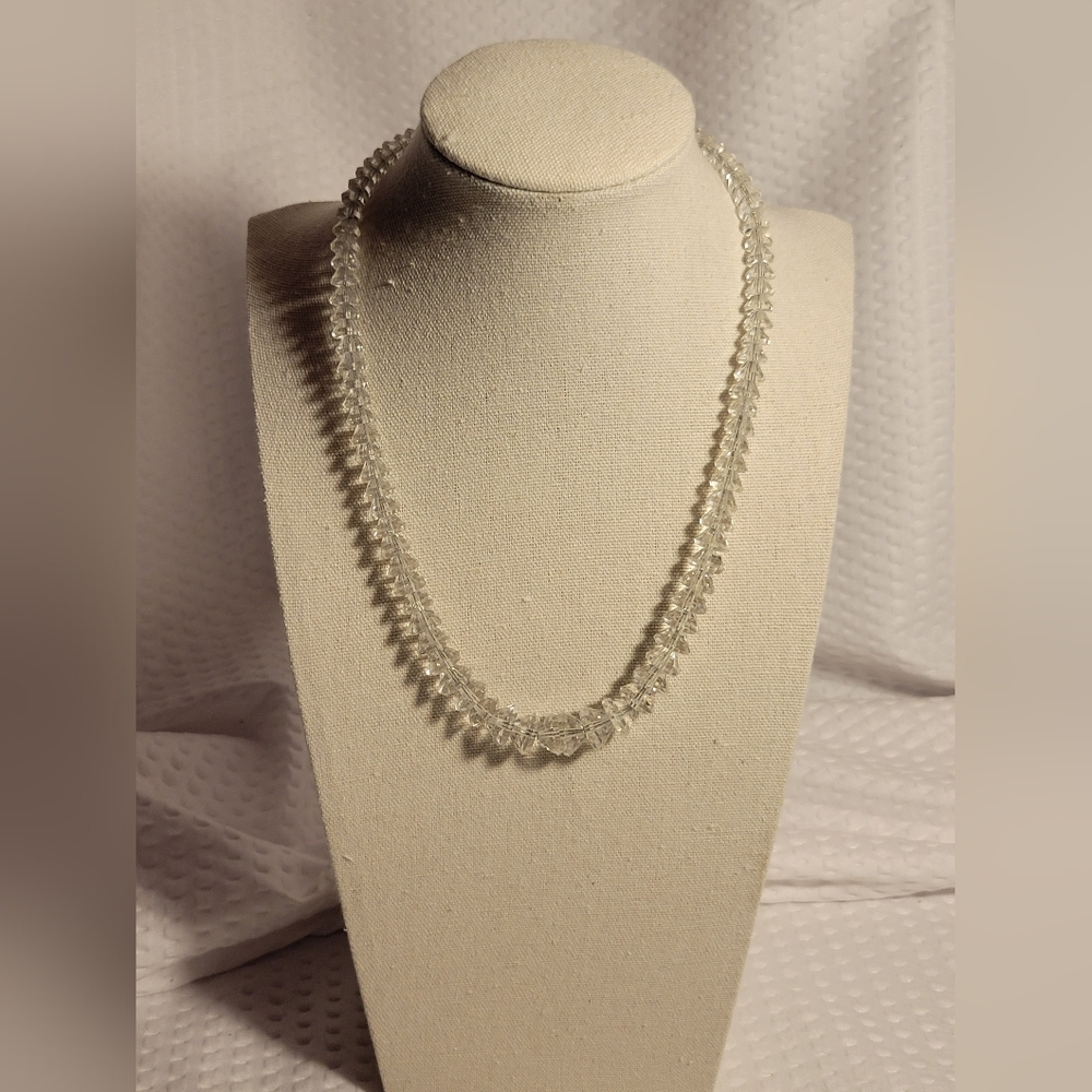 Vintage Sterling Silver Crystal Necklace  Graduated 18"